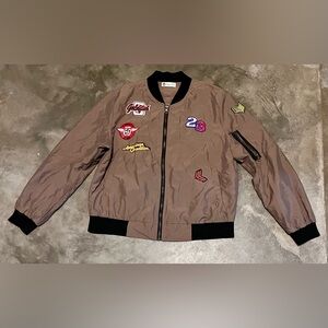 Women's Brown Bomber Jacket with Patches